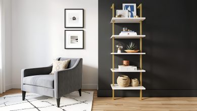 Nathan James Theo 5-Shelf Ladder Bookcase modern wall leaning shelf design