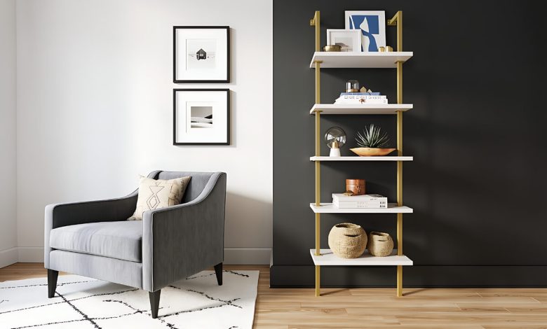 Nathan James Theo 5-Shelf Ladder Bookcase modern wall leaning shelf design